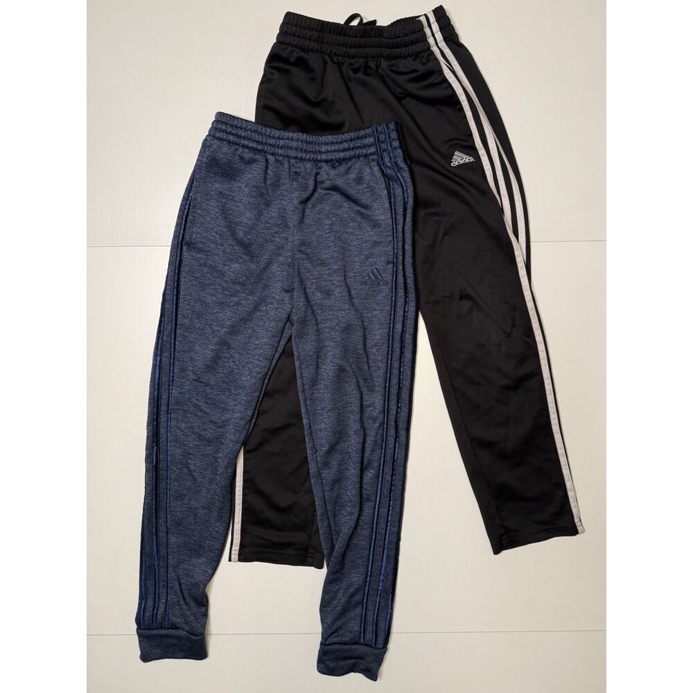 Adidas Boys M 10/12 Track Pants Bundle Blue Black 3 Stripe Joggers Athletic